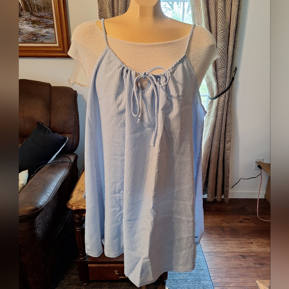 HALARA Blue and White Striped Mini Dress